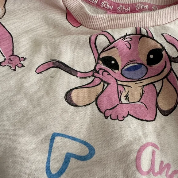 Disney Stitch Angel Sweatshirt Girls 6-7 Pink Primark Graphic Pullover - Picture 3 of 5